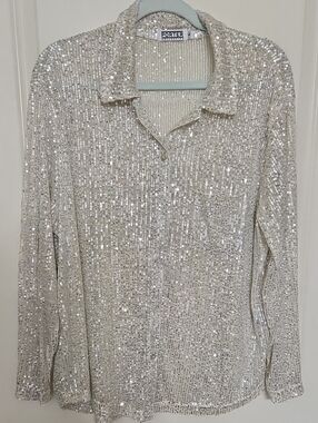 Porter Sequin Button-Up Shirt in Sparkling Silver
